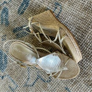 Tory Burch Gold Sandals with Crisscross Straps